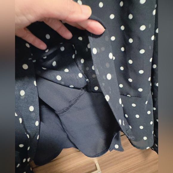 AQUA Polka Dots Ruffle Blouse in Navy - Picture 3 of 5